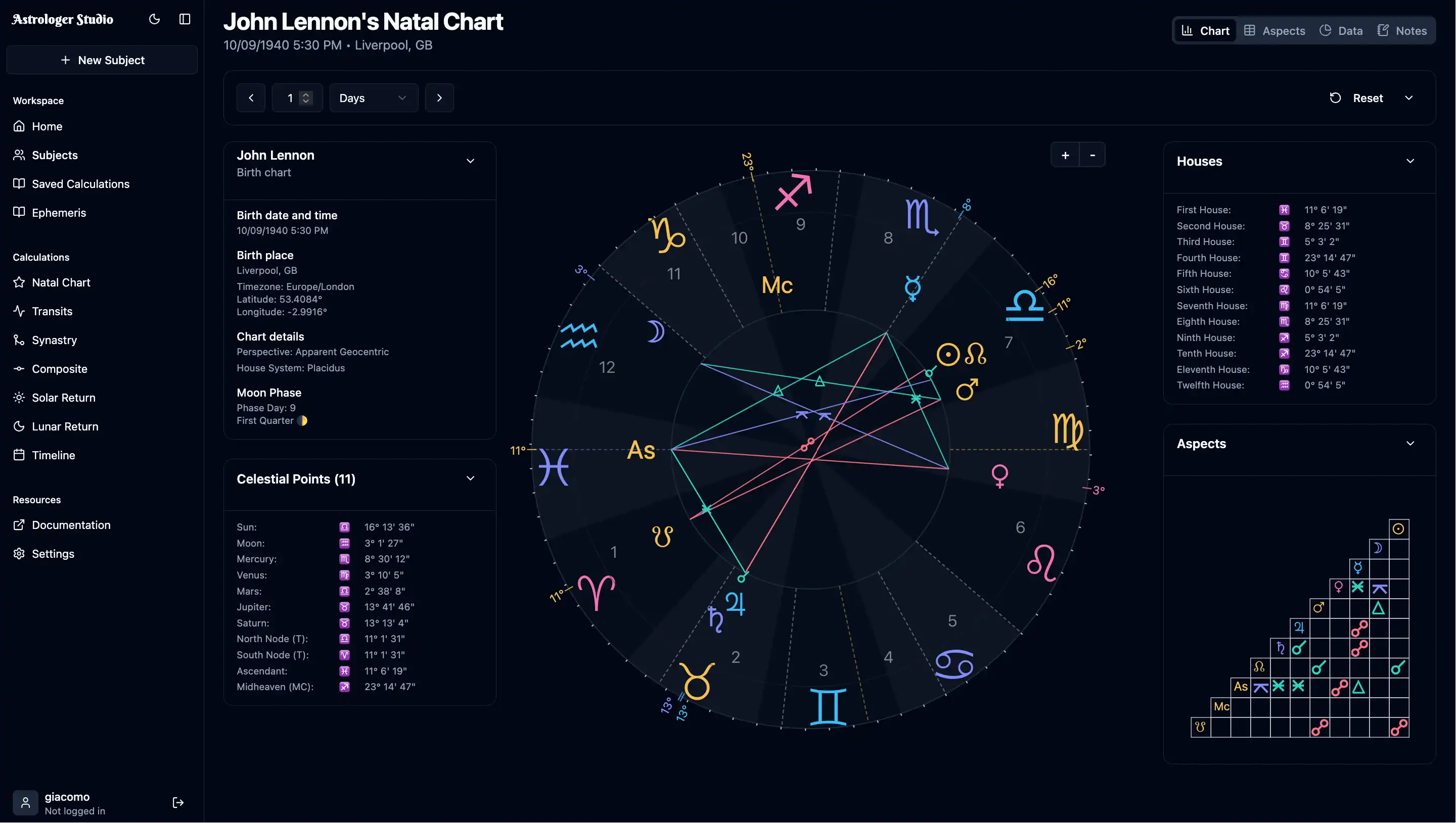 Astrologer Studio Dashboard - Natal Chart